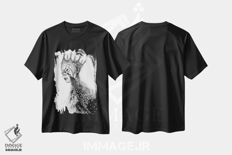 تیشرت مشکی طرح دار پرنده، دکوراسیون جایگزین اثر دوریانا پوپا | فروشگاه ایماژ