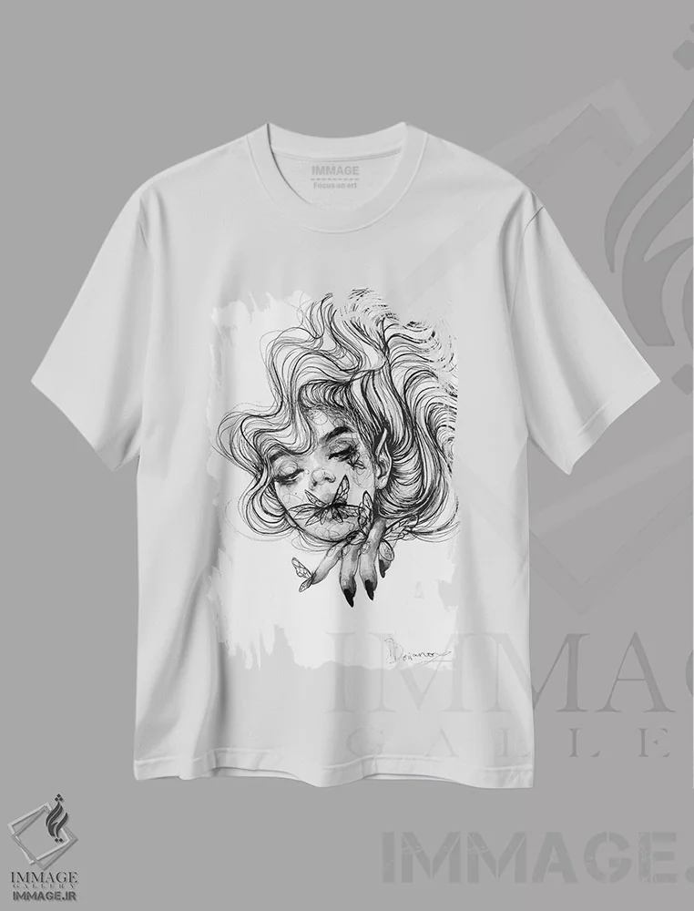 تیشرت سفید طرح دار پری، دکوراسیون جایگزین اثر دوریانا پوپا | فروشگاه ایماژ