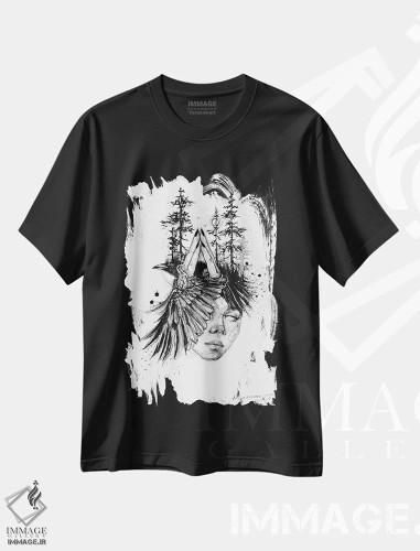 تیشرت مشکی طرح دار کمپینگ، دکوراسیون جایگزین اثر دوریانا پوپا | فروشگاه ایماژ