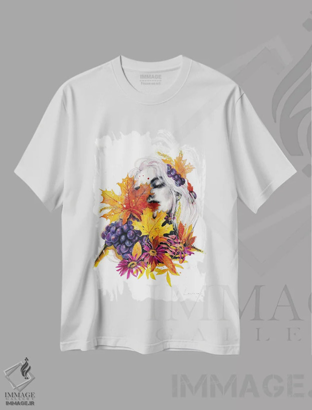 تیشرت سفید طرح دار زن پاییزی، دکوراسیون جایگزین اثر دوریانا پوپا | فروشگاه ایماژ