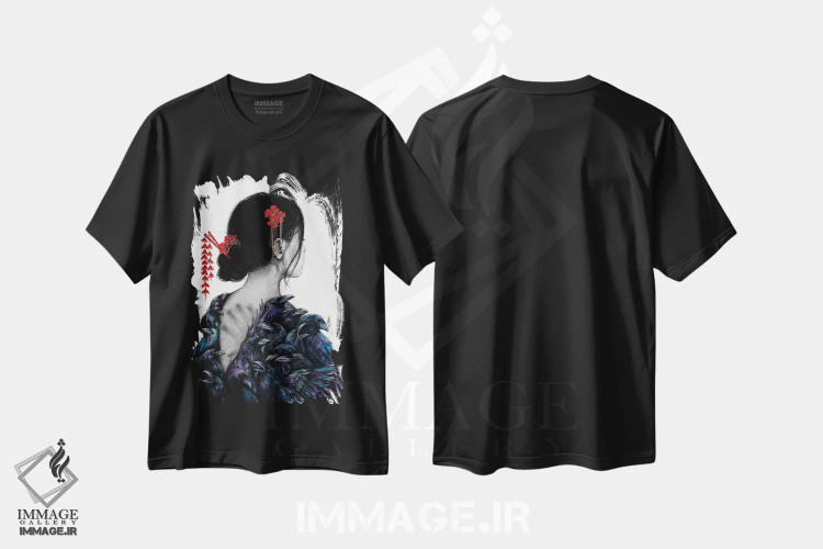 تیشرت مشکی طرح دار صدف، دکوراسیون جایگزین اثر دوریانا پوپا | فروشگاه ایماژ
