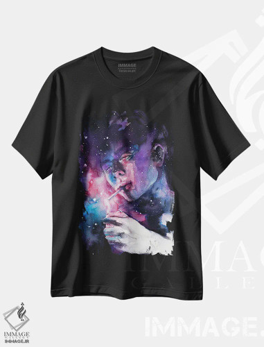 تیشرت مشکی طرح دار خیالبافی، دست نقاشی و طراحی دستی اثر دوریانا پوپا | فروشگاه ایماژ