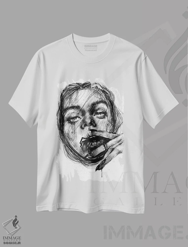 تیشرت سفید طرح دار طعمه، دکوراسیون جایگزین اثر دوریانا پوپا | فروشگاه ایماژ