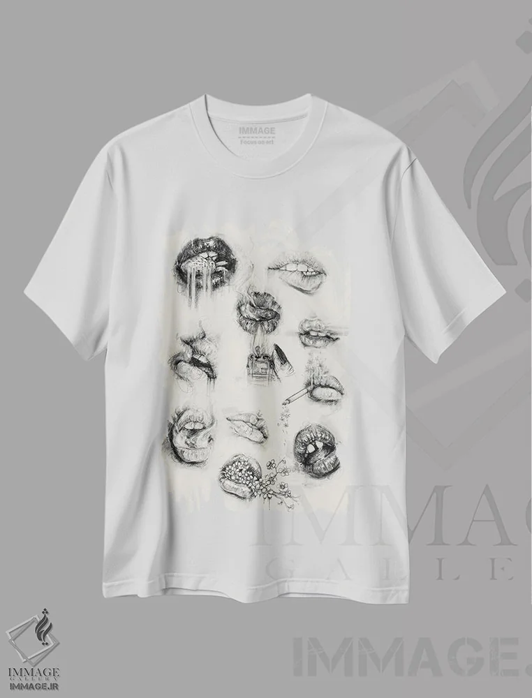 تیشرت سفید طرح دار لب ها، تزئینی اثر دوریانا پوپا | فروشگاه ایماژ