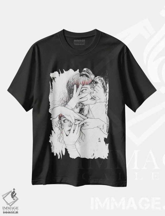 تیشرت مشکی طرح دار متصل، دکوراسیون جایگزین اثر دوریانا پوپا | فروشگاه ایماژ