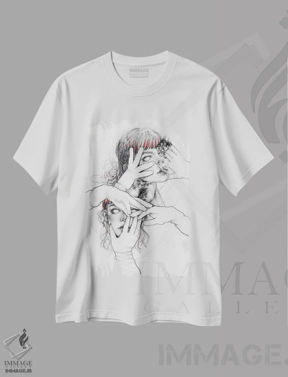 تیشرت سفید طرح دار متصل، دکوراسیون جایگزین اثر دوریانا پوپا | immage.ir
