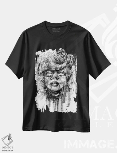 تیشرت مشکی طرح دار سرگیجه، دکوراسیون جایگزین اثر دوریانا پوپا | فروشگاه ایماژ