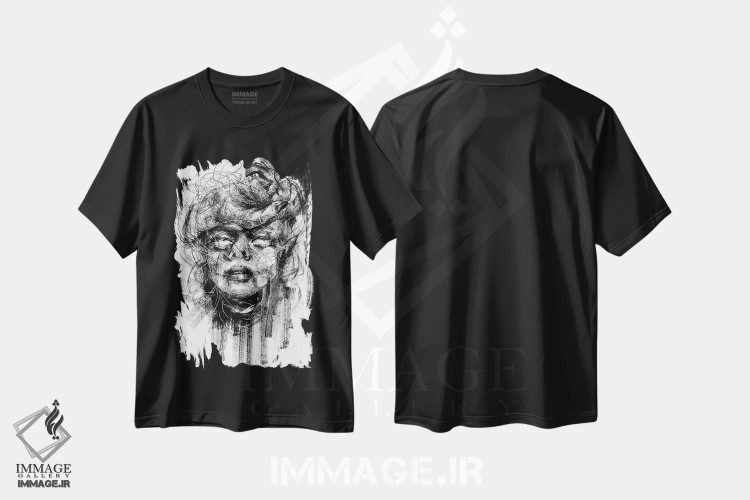 تیشرت مشکی طرح دار سرگیجه، دکوراسیون جایگزین اثر دوریانا پوپا | فروشگاه ایماژ