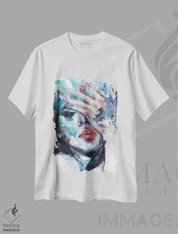 تیشرت سفید طرح دار کمرنگ شدن، دکوراسیون جایگزین اثر دوریانا پوپا | فروشگاه ایماژ