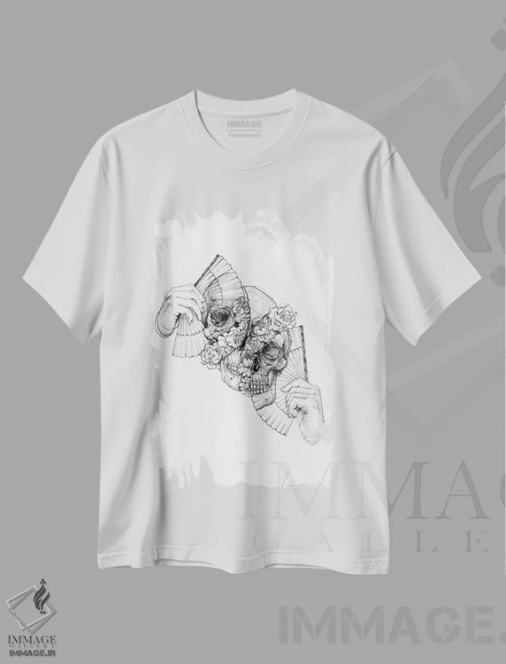 تیشرت سفید طرح دار بادبزن، دکوراسیون جایگزین اثر دوریانا پوپا | فروشگاه ایماژ