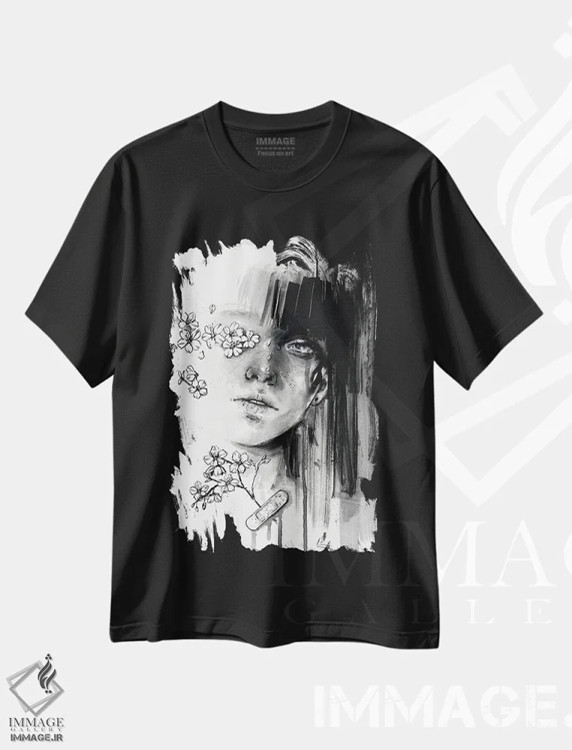 تیشرت مشکی طرح دار جاری، دکوراسیون جایگزین اثر دوریانا پوپا | فروشگاه ایماژ