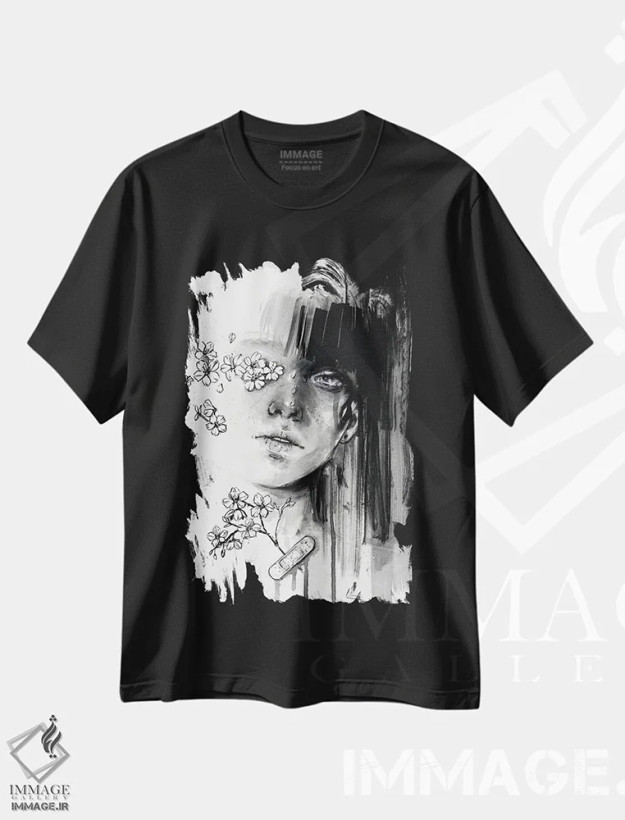 تیشرت مشکی طرح دار جاری، دکوراسیون جایگزین اثر دوریانا پوپا | فروشگاه ایماژ