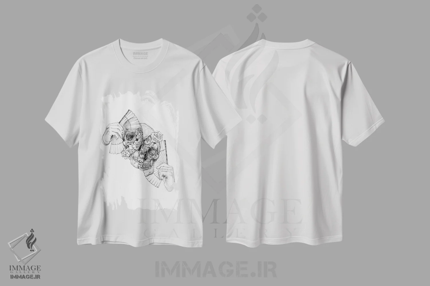 تیشرت سفید طرح دار بادبزن، دکوراسیون جایگزین اثر دوریانا پوپا | فروشگاه ایماژ