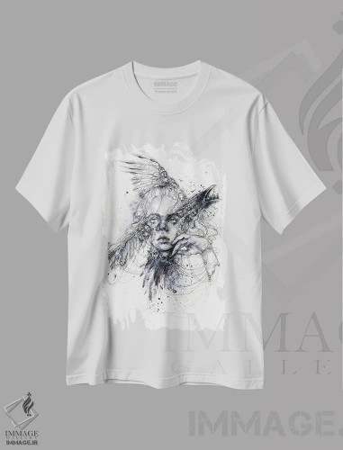 تیشرت سفید طرح دار پرواز کردن، دکوراسیون جایگزین اثر دوریانا پوپا | فروشگاه ایماژ