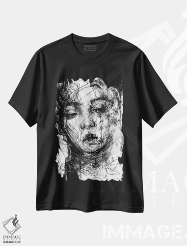 تیشرت مشکی طرح دار نحیف، دکوراسیون جایگزین اثر دوریانا پوپا | فروشگاه ایماژ