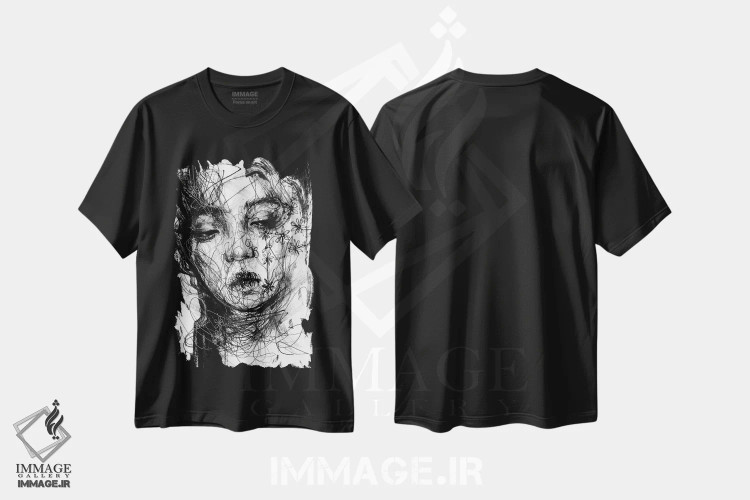 تیشرت مشکی طرح دار نحیف، دکوراسیون جایگزین اثر دوریانا پوپا | فروشگاه ایماژ