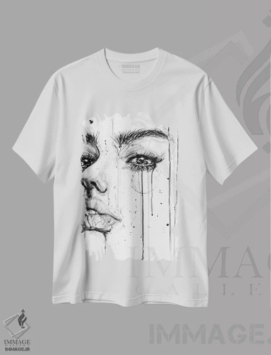 تیشرت سفید طرح دار دختر و باران، دکوراسیون جایگزین اثر دوریانا پوپا | فروشگاه ایماژ