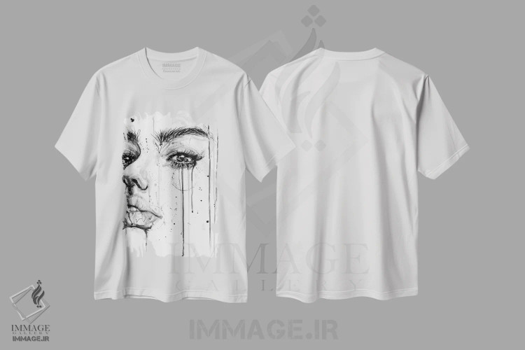تیشرت سفید طرح دار دختر و باران، دکوراسیون جایگزین اثر دوریانا پوپا | فروشگاه ایماژ