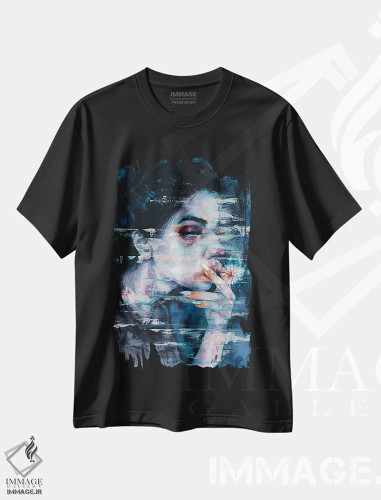 تیشرت مشکی طرح دار اختلال تصویری، دکوراسیون جایگزین اثر دوریانا پوپا | فروشگاه ایماژ
