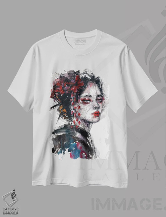 تیشرت سفید طرح دار داستان او، دکوراسیون جایگزین اثر دوریانا پوپا | فروشگاه ایماژ
