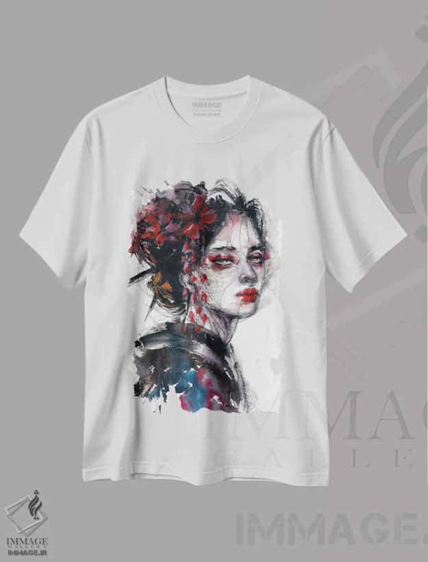 تیشرت سفید طرح دار داستان او، دکوراسیون جایگزین اثر دوریانا پوپا | فروشگاه ایماژ