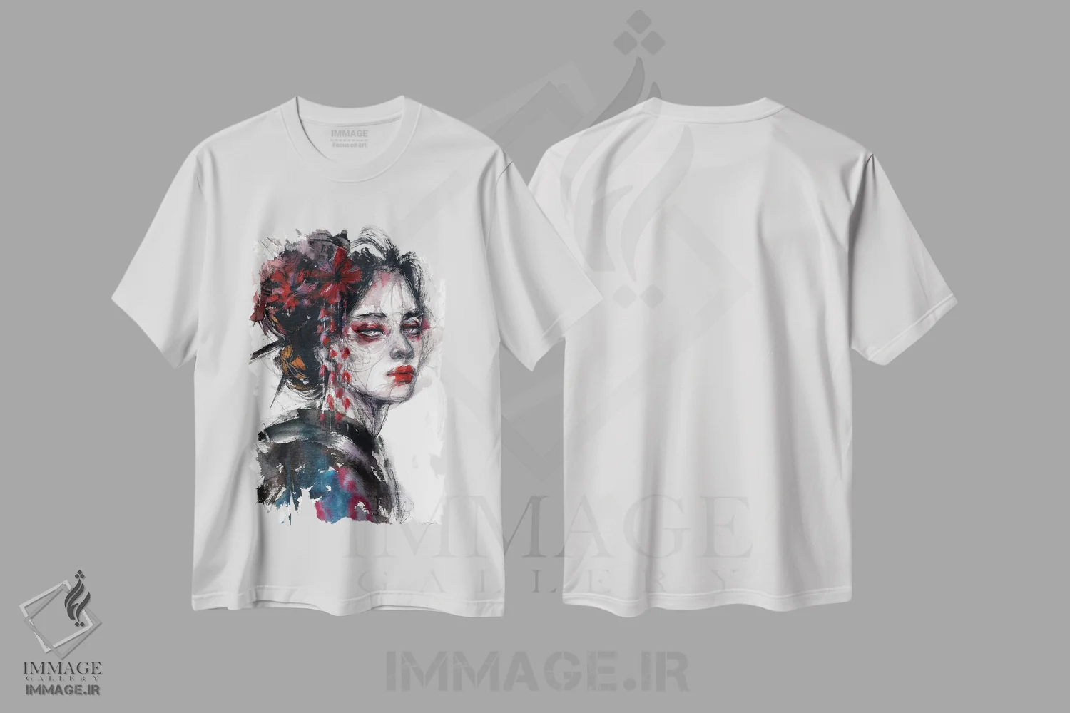 تیشرت سفید طرح دار داستان او، دکوراسیون جایگزین اثر دوریانا پوپا | فروشگاه ایماژ