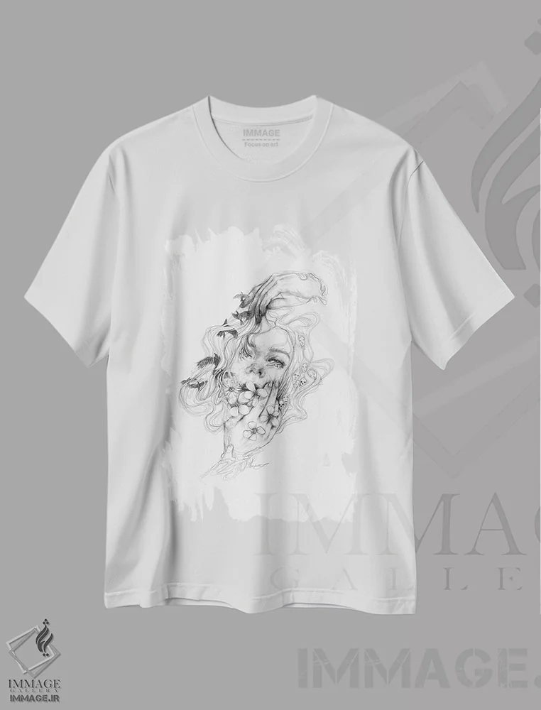 تیشرت سفید طرح دار توهم، دکوراسیون جایگزین اثر دوریانا پوپا | فروشگاه ایماژ