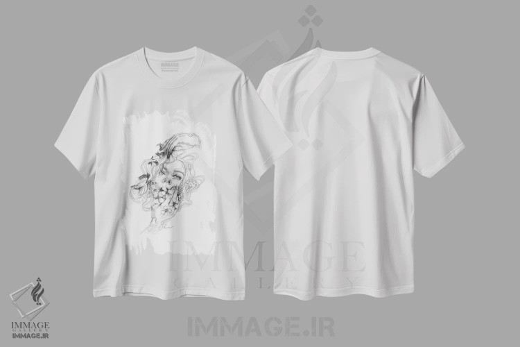 تیشرت سفید طرح دار توهم، دکوراسیون جایگزین اثر دوریانا پوپا | فروشگاه ایماژ