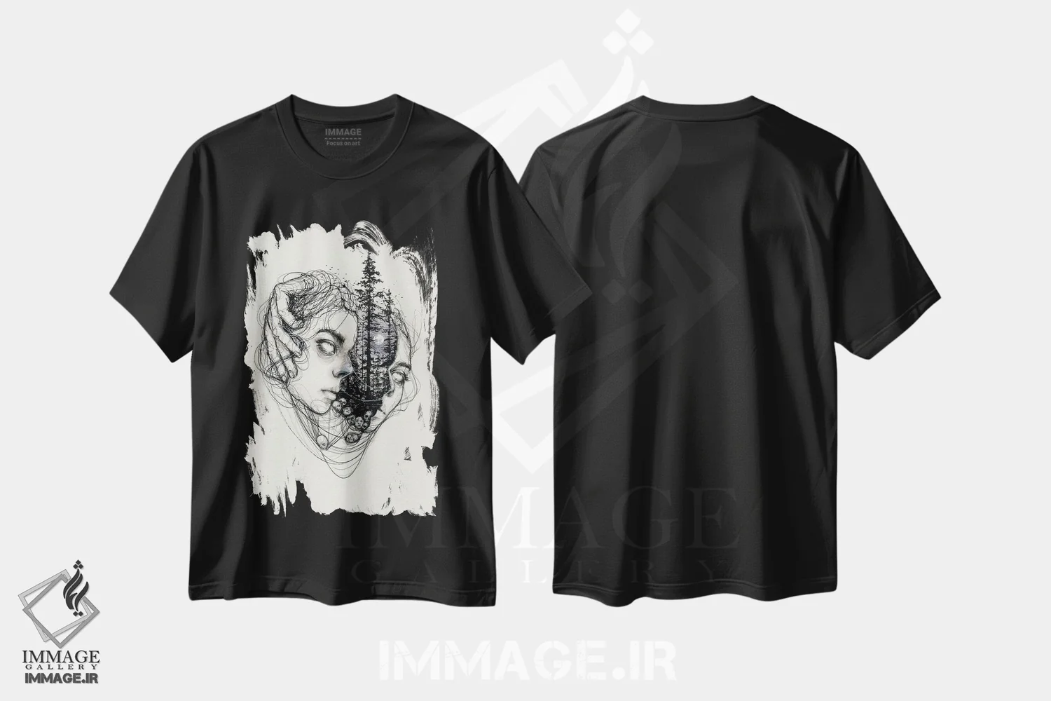تیشرت مشکی طرح دار در دل جنگل، دکوراسیون جایگزین اثر دوریانا پوپا | فروشگاه ایماژ