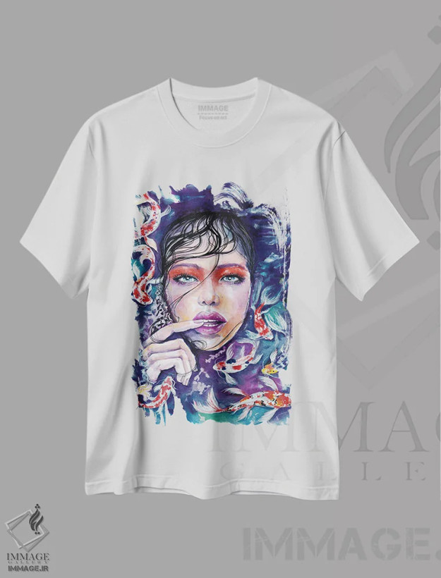 تیشرت سفید طرح دار دختر کوی، دکوراسیون جایگزین اثر دوریانا پوپا | فروشگاه ایماژ