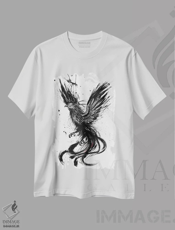 تیشرت سفید طرح دار ققنوس، دکوراسیون جایگزین اثر دوریانا پوپا | فروشگاه ایماژ