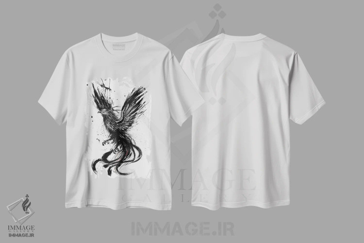 تیشرت سفید طرح دار ققنوس، دکوراسیون جایگزین اثر دوریانا پوپا | فروشگاه ایماژ
