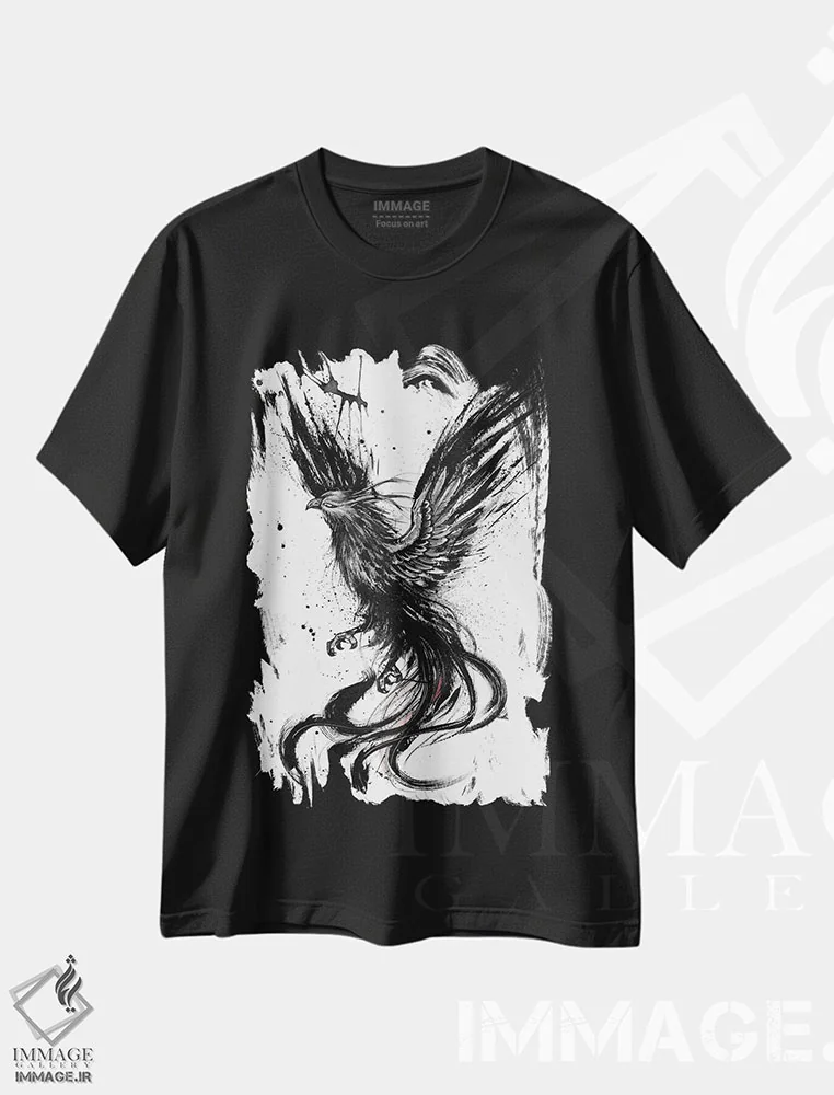 تیشرت مشکی طرح دار ققنوس، دکوراسیون جایگزین اثر دوریانا پوپا | immage.ir
