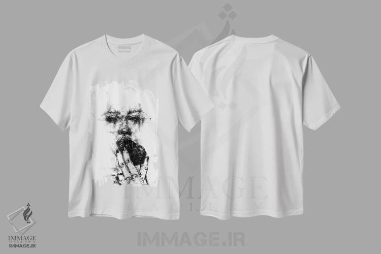 تیشرت سفید طرح دار رسیده، دکوراسیون جایگزین اثر دوریانا پوپا | فروشگاه ایماژ