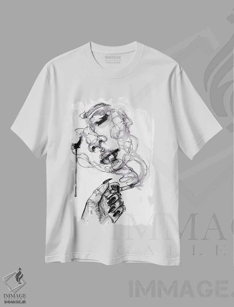 تیشرت سفید طرح دار سوخته، دکوراسیون جایگزین اثر دوریانا پوپا | فروشگاه ایماژ