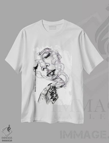 تیشرت سفید طرح دار سوخته، دکوراسیون جایگزین اثر دوریانا پوپا | فروشگاه ایماژ