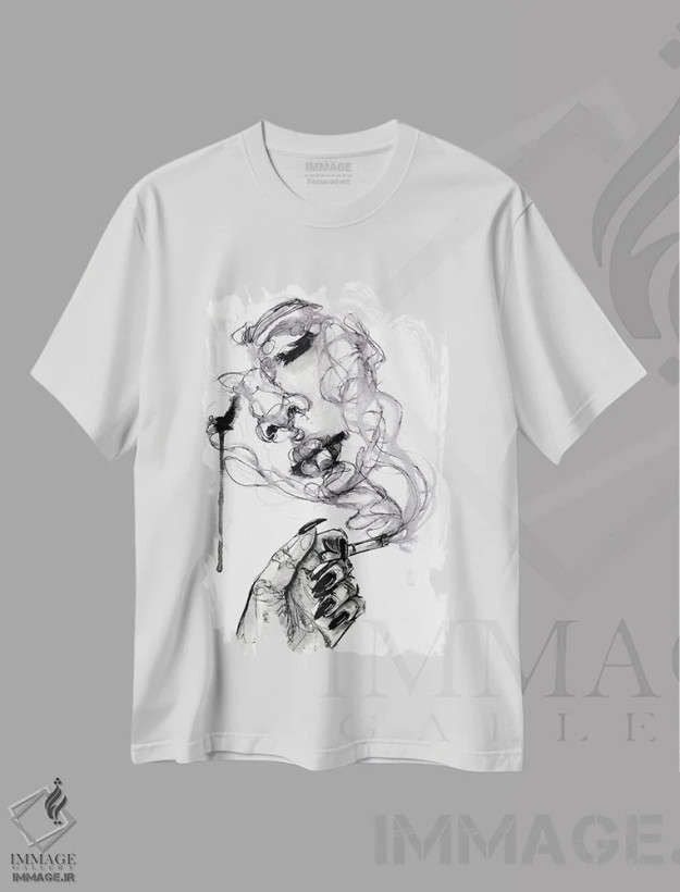 تیشرت سفید طرح دار سوخته، دکوراسیون جایگزین اثر دوریانا پوپا | فروشگاه ایماژ