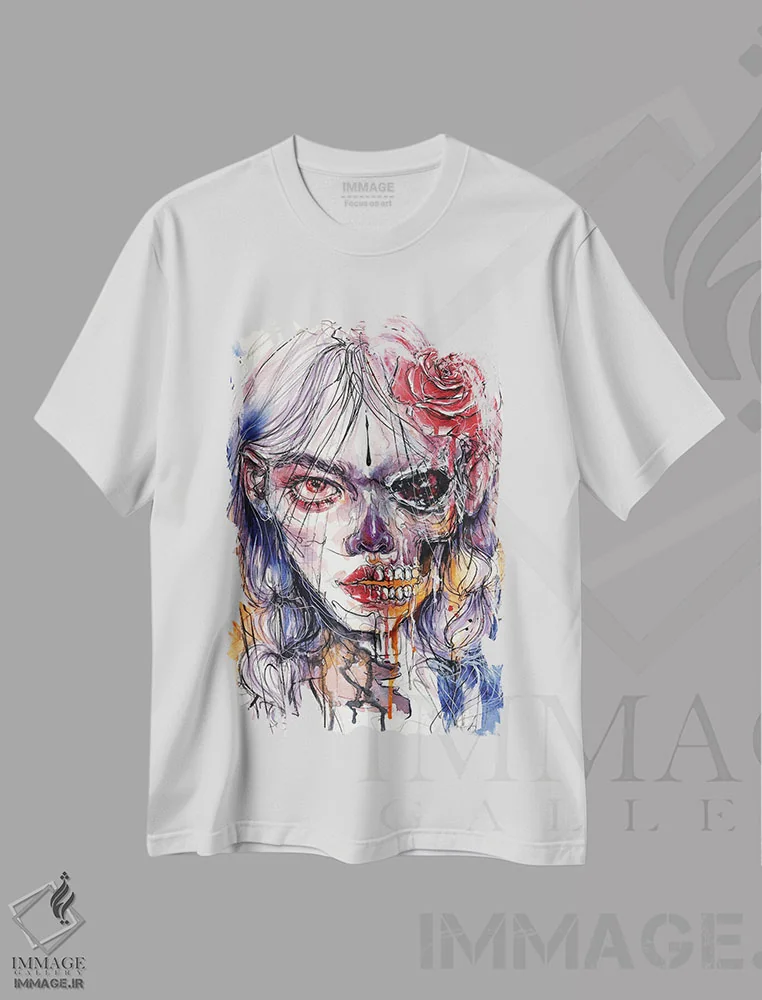 تیشرت سفید طرح دار دختر جمجمه ای، دکوراسیون جایگزین اثر دوریانا پوپا | فروشگاه ایماژ