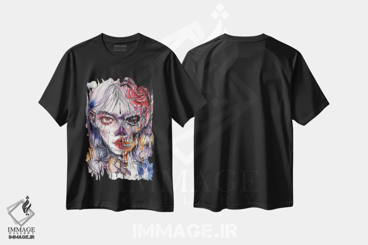 تیشرت مشکی طرح دار دختر جمجمه ای، دکوراسیون جایگزین اثر دوریانا پوپا | immage.ir