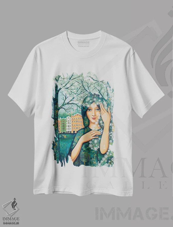 تیشرت سفید طرح دار طبیعت به رنگ سپید آراسته، هنر فاخر معاصر اثر دنیلا پرزیوزو اینوالر | فروشگاه ایماژ