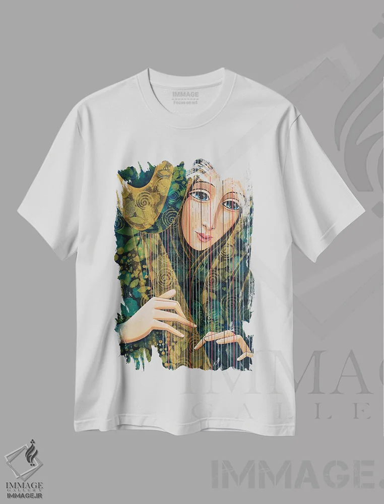 تیشرت سفید طرح دار سیم های روح، هنر فاخر معاصر اثر دنیلا پرزیوزو اینوالر | فروشگاه ایماژ
