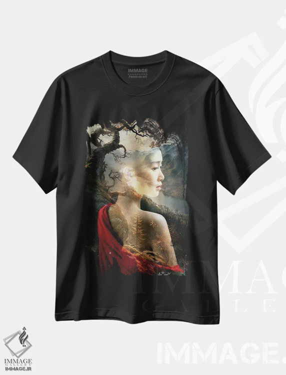 تیشرت مشکی طرح دار تعمق ها، دکور آسیایی اثر دومینیک بادوئل | فروشگاه ایماژ