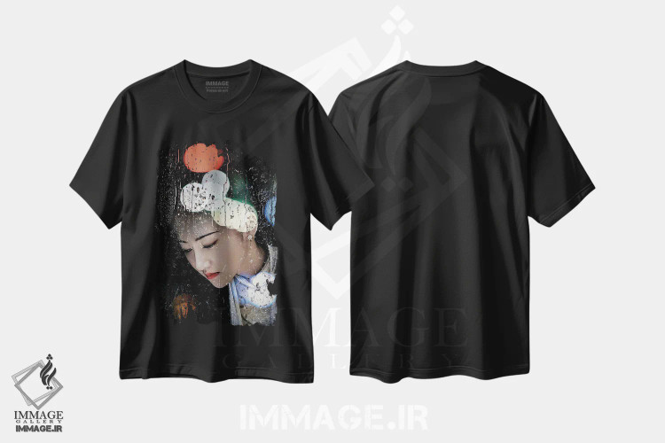تیشرت مشکی طرح دار چراغ های بارانی، دکور آسیایی اثر دومینیک بادوئل | فروشگاه ایماژ