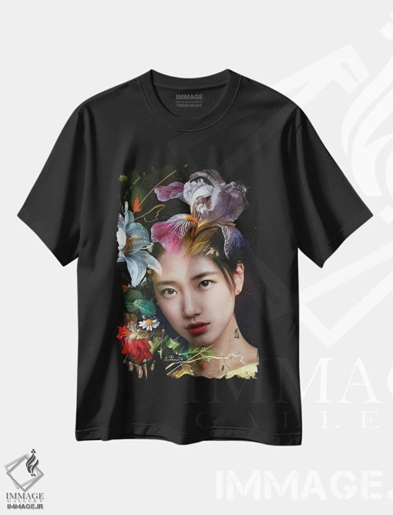 تیشرت مشکی طرح دار گل های وحشی، هنر دیجیتال اثر دومینیک بادوئل | immage.ir