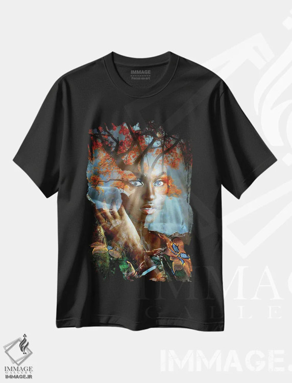 تیشرت مشکی طرح دار هامادریاد پاییزی، هنر آمریکایی آفریقایی تبار اثر دومینیک بادوئل | immage.ir