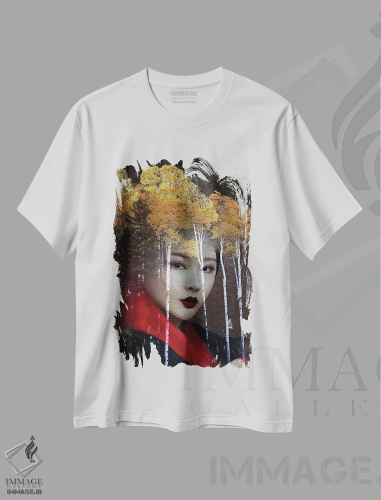 تیشرت سفید طرح دار گیشای توس، دکور آسیایی اثر دومینیک بادوئل | immage.ir