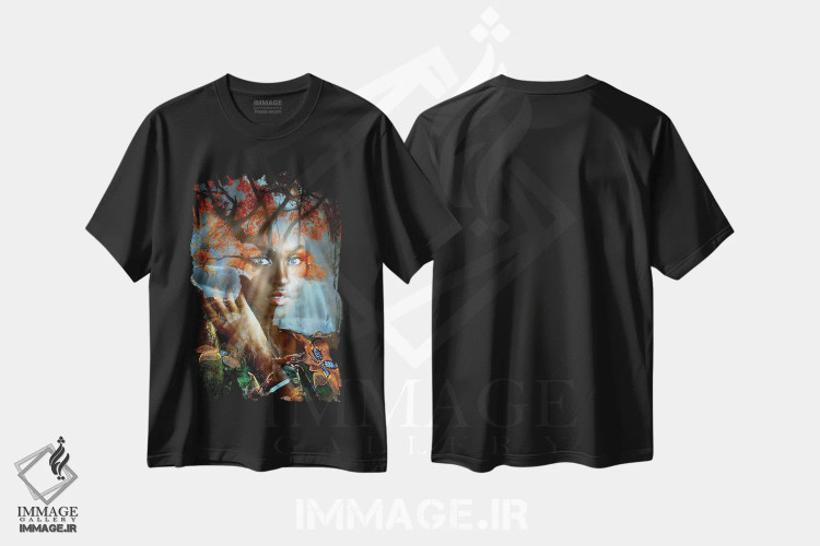 تیشرت مشکی طرح دار هامادریاد پاییزی، هنر آمریکایی آفریقایی تبار اثر دومینیک بادوئل | immage.ir