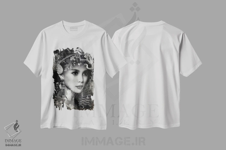 تیشرت سفید طرح دار ملکهٔ جنگل، هنر دیجیتال سیاه و سفید اثر دومینیک بادوئل | فروشگاه ایماژ