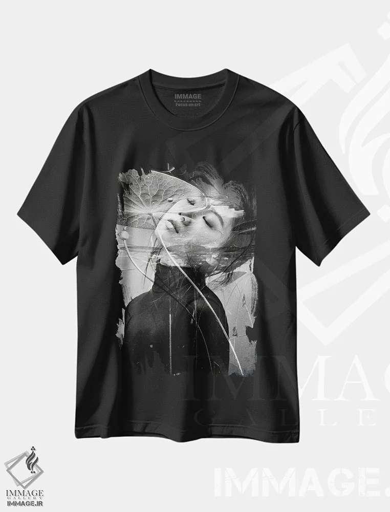 تیشرت مشکی طرح دار حوری غرق شده، دکور آسیایی اثر دومینیک بادوئل | فروشگاه ایماژ