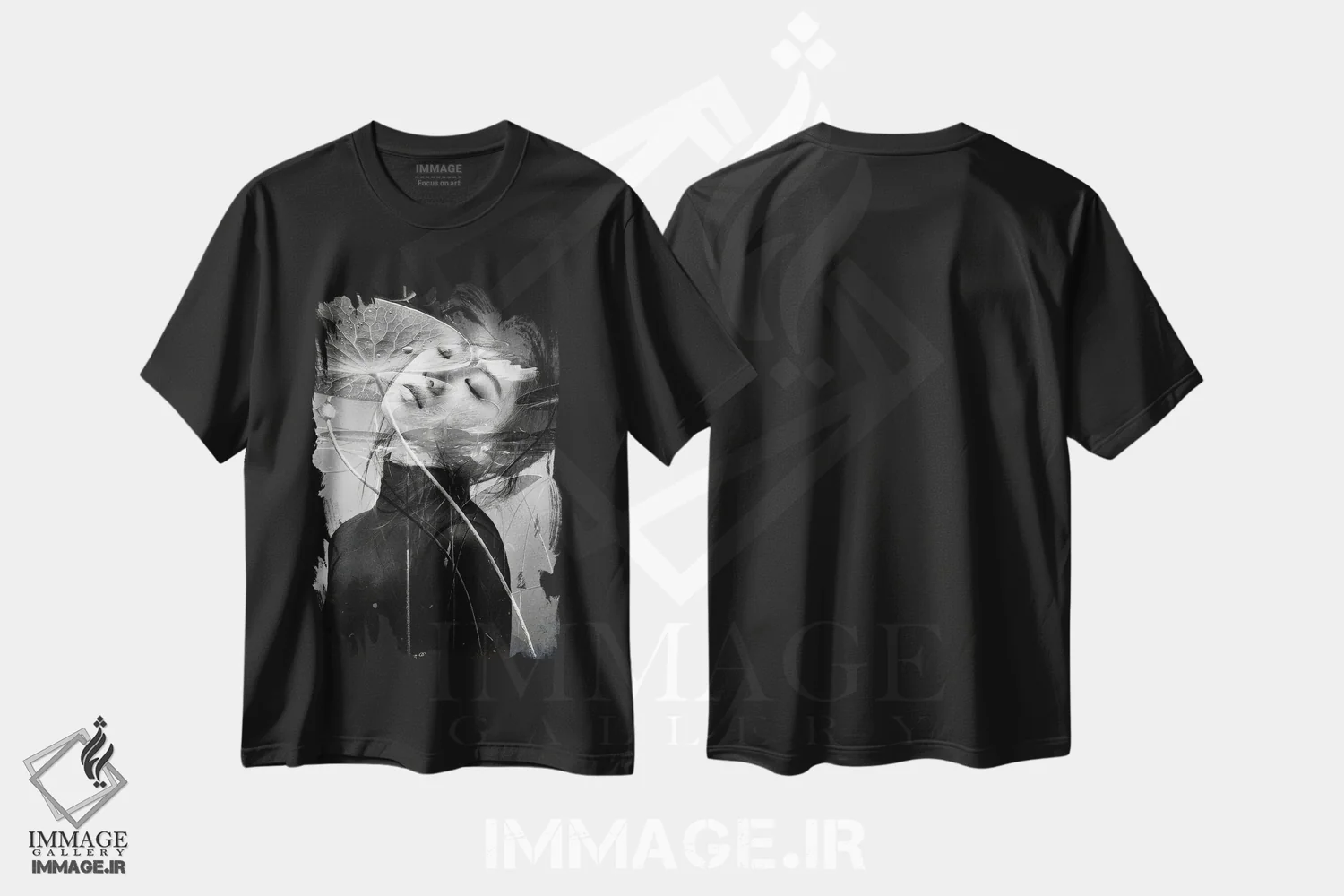 تیشرت مشکی طرح دار حوری غرق شده، دکور آسیایی اثر دومینیک بادوئل | فروشگاه ایماژ